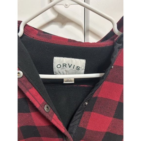 Orvis Fleece Lined Plaid Flannel Snap Shirt Jacket Shacket Red Black Women's S - Picture 2 of 4